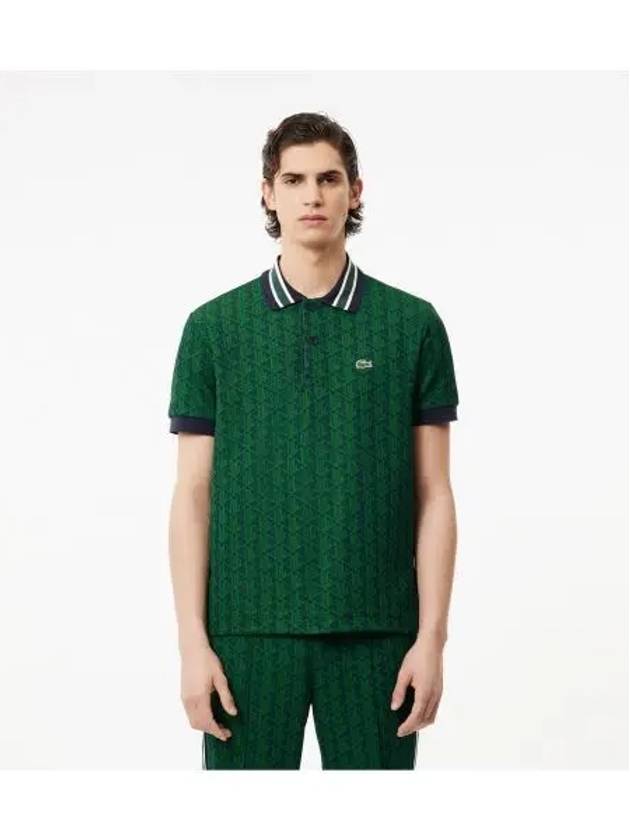 Men s Monogram Jacquard Polo Green - LACOSTE - BALAAN 1