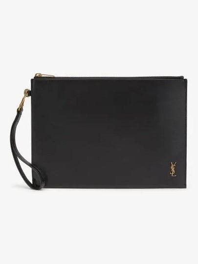 Tiny Cassandre Shiny Leather Zip Tablet Clutch Bag Black - SAINT LAURENT - BALAAN 2