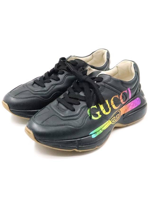 Women s Gucci 553608 Black Leather Iridescent Logo Rhyton Sneakers 37 gt Gangbuk used luxury goods - GUCCI - BALAAN 4