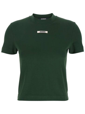 'Le T-Shirt Gros Grain' Green Crewneck T-Shirt With Logo Patch On The Front In Cotton Woman - JACQUEMUS - BALAAN 1