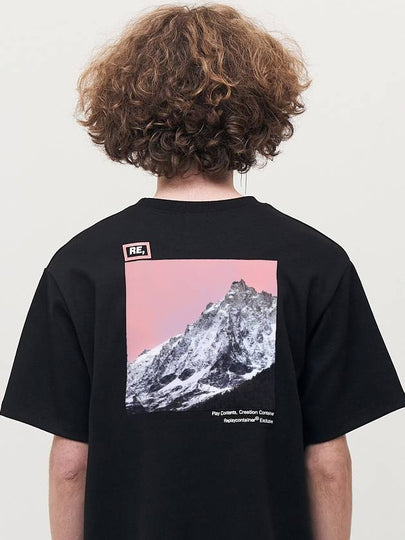 RE Square Campaign Pink Mountain Short Sleeve T-Shirt Black - REPLAYCONTAINER - BALAAN 2