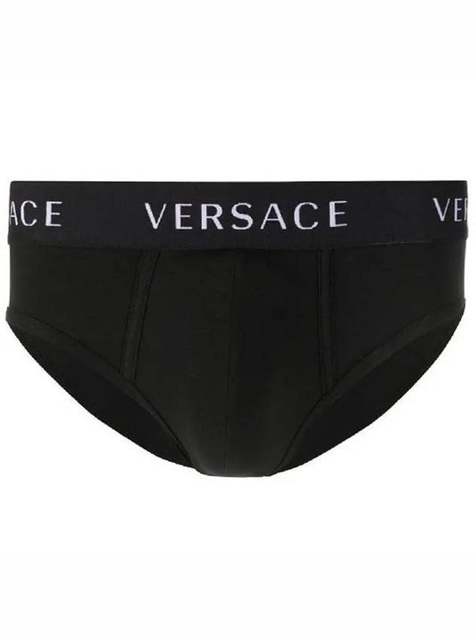 Men's Logo Cotton Briefs Black - VERSACE - BALAAN.