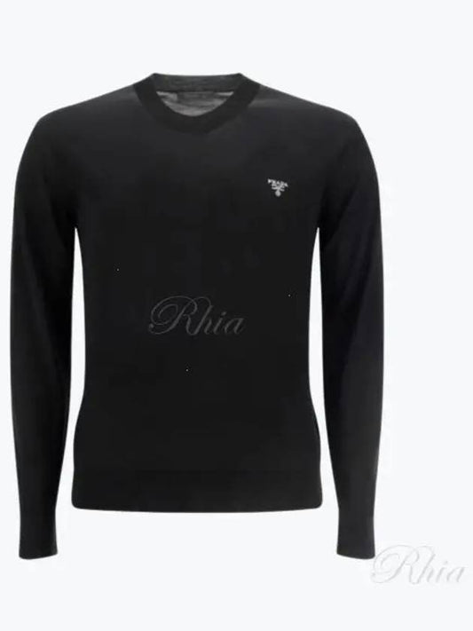 Superfine Crew Neck Wool Knitted Sweater Navy - PRADA - BALAAN 2