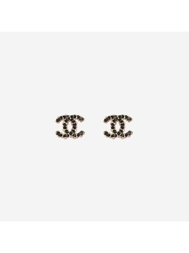 Stud Metal Calfskin Earrings Gold Black - CHANEL - BALAAN 1