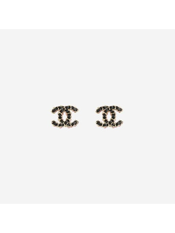 Stud Metal Calfskin Earrings Gold Black - CHANEL - BALAAN 1