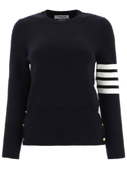 4-Bar Milano Stitch Crew Neck Knit Top Navy - THOM BROWNE - BALAAN 2