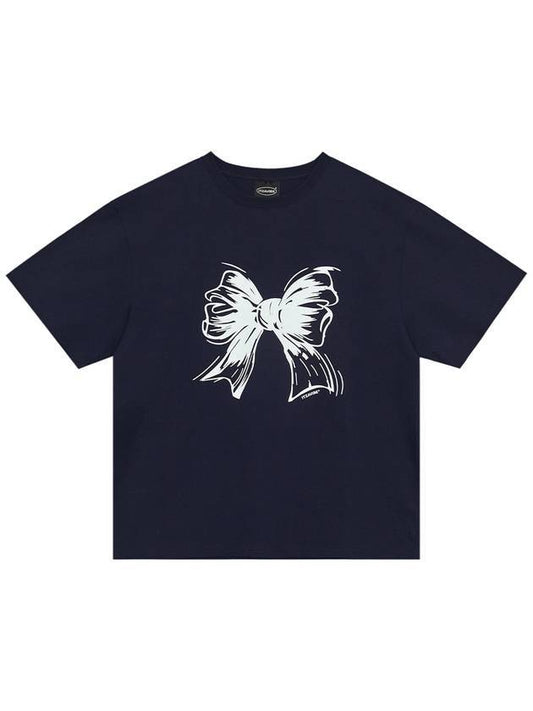 Ribbon Logo Short Sleeve T-Shirt Navy - ITZAVIBE - BALAAN 1