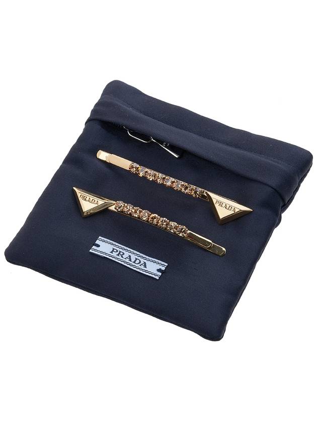 Triangle Crystal Brass Hair Clip Gold - PRADA - BALAAN 8