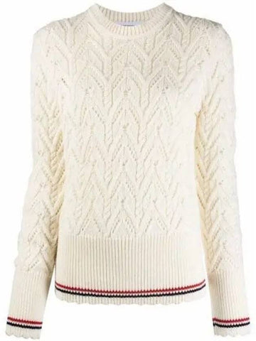 FKA357A Pointel three stripe cable knit FKA357 1008678 - THOM BROWNE - BALAAN 1