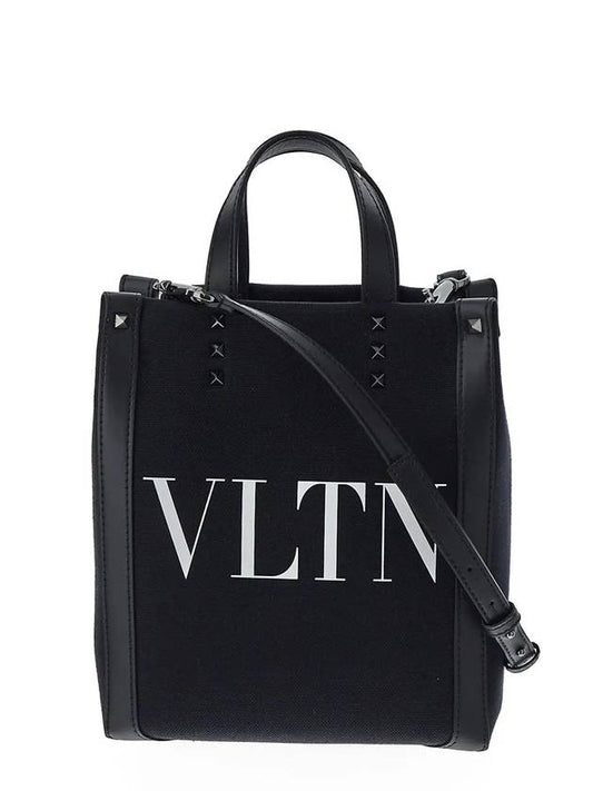 VLTN Ecolab Mini Canvas Tote Bag Black - VALENTINO - BALAAN.