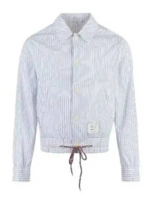 Drawstring Striped Shirt Jacket Light Blue - THOM BROWNE - BALAAN 2