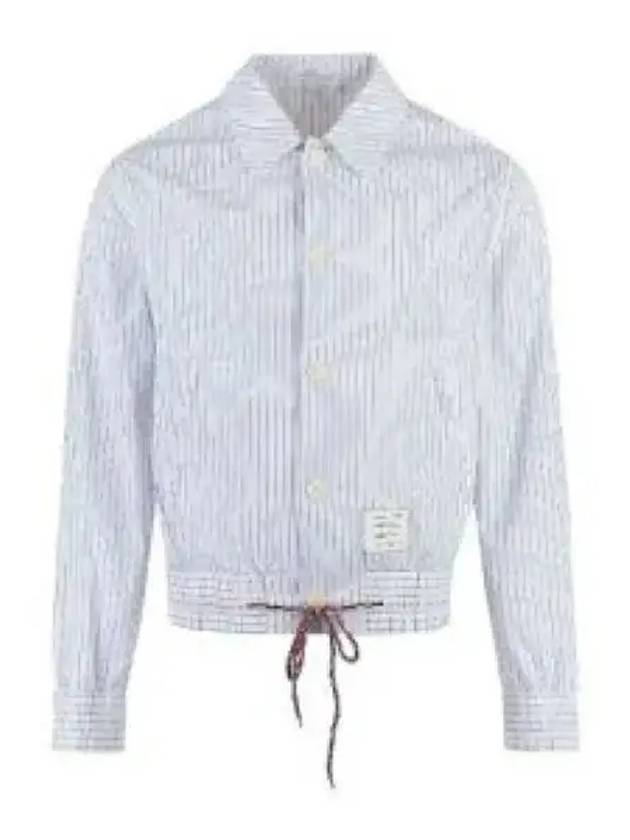 Drawstring Striped Shirt Jacket Light Blue - THOM BROWNE - BALAAN 2