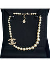 Necklace Metal Glass Pearls Resin & Gold Pearly White Crystal - CHANEL - BALAAN 3