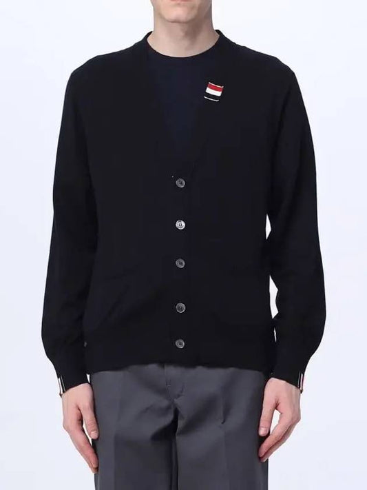 Men's Jersey Stitch V-Neck Cardigan Navy - THOM BROWNE - BALAAN 2