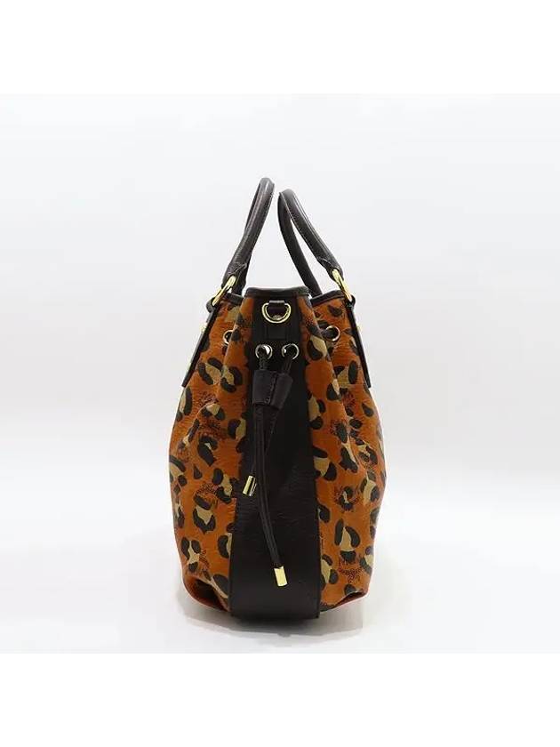 MCM MWD2AXV12CO001 Brown Visetos Leopard Print Gold Logo Decorated Tote Bag - MCM - BALAAN 3