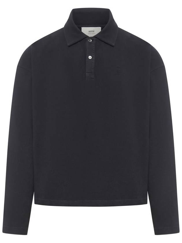 De Coeur Oganic Cotton Long Sleeve Polo Shirt Black - AMI - BALAAN 1