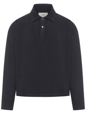 De Coeur Oganic Cotton Long Sleeve Polo Shirt Black - AMI - BALAAN 1