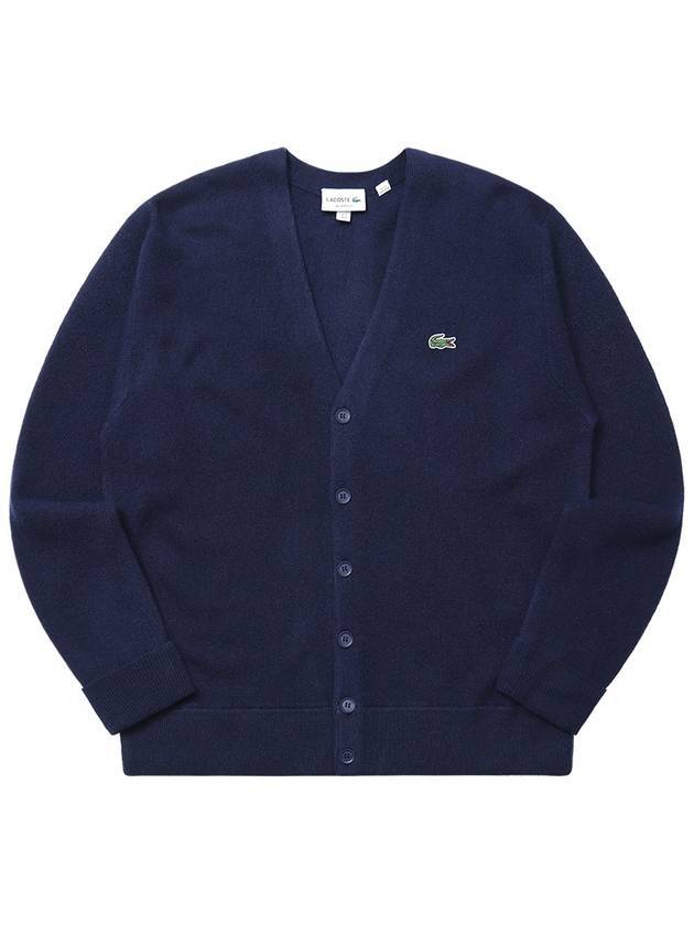 Relaxed Fit Button Wool Cardigan Night Blue - LACOSTE - BALAAN 1