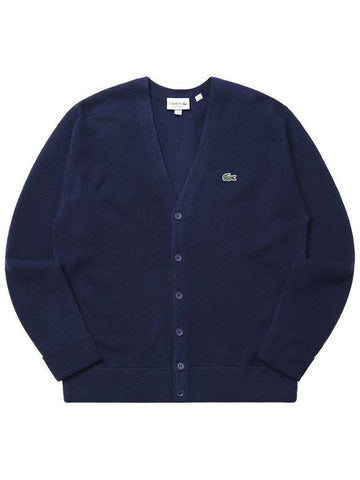 Relaxed Fit Button Wool Cardigan Night Blue - LACOSTE - BALAAN 1