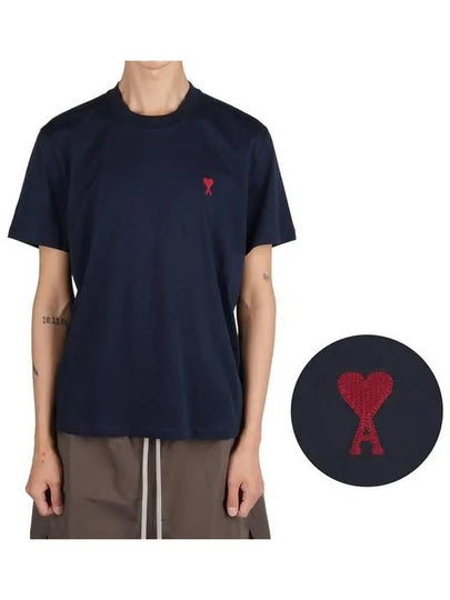 Heart Cotton Short Sleeve T-Shirt Night Blue - AMI - BALAAN 2