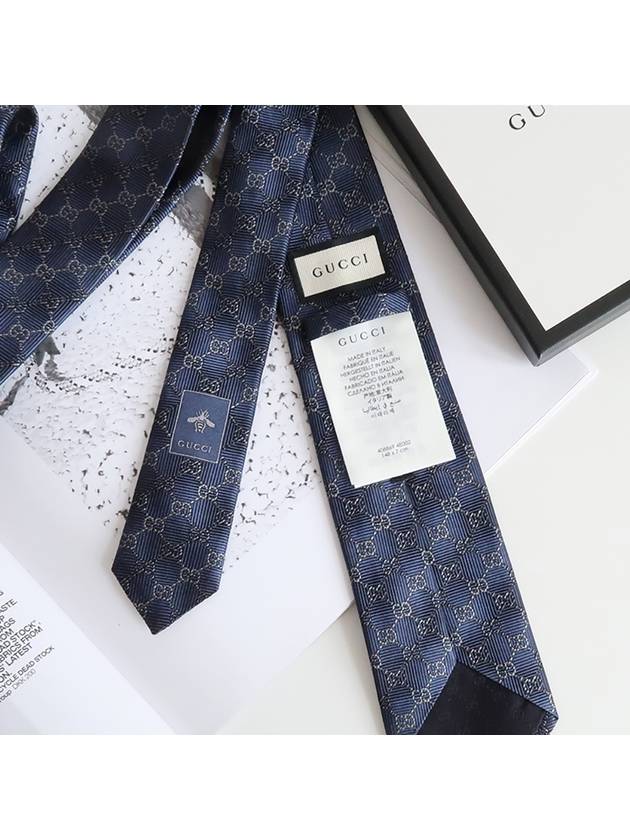 GG Pattern Slim Silk Tie Navy - GUCCI - BALAAN 6