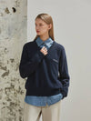 Minnie wearing CLASSIC V NECK KNIT NAVY - ANOETIC - BALAAN 4