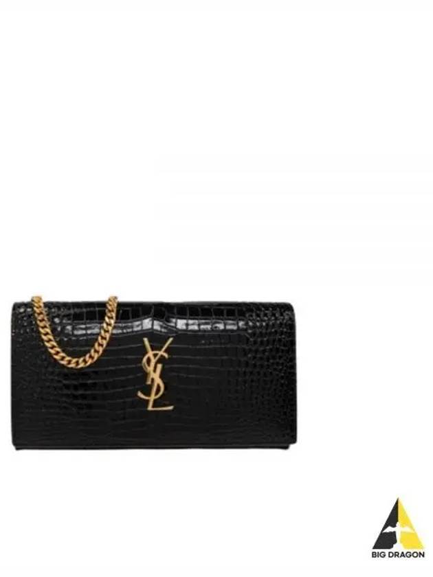 Cassandre Chain Crocodile Embossing Leather Long Wallet Black - SAINT LAURENT - BALAAN 2