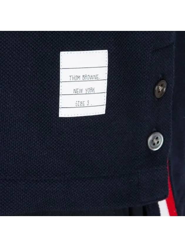 Men's Cotton Pique Center Bag Striped Short Sleeve Polo Shirt  Navy - THOM BROWNE - BALAAN 5