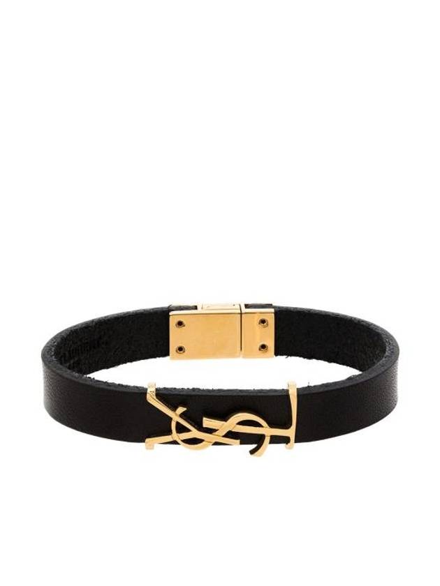 Monogram Opyum Leather Bracelet Black Gold - SAINT LAURENT - BALAAN 2