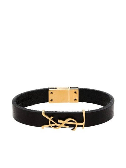 Monogram Opyum Leather Bracelet Black Gold - SAINT LAURENT - BALAAN 2