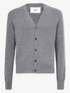 Heart Logo V Neck Cashmere Cardigan Heather Grey - AMI - BALAAN 2