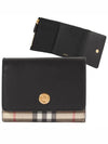 Small Vintage Check Leather Bifold Wallet Black - BURBERRY - BALAAN.