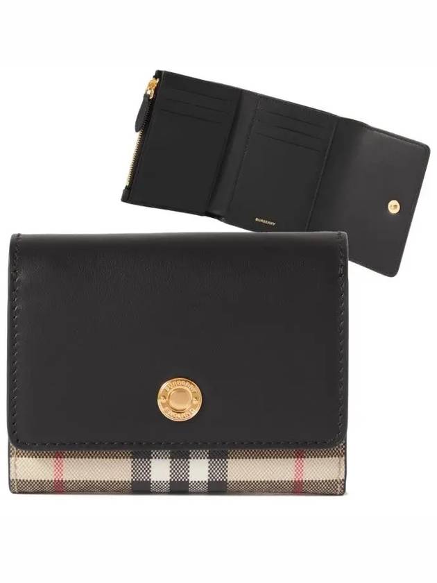 Small Vintage Check Leather Half Wallet Black - BURBERRY - BALAAN 2