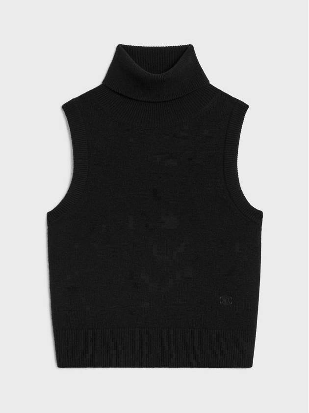 Triomphe Embroidered Turtleneck Scottish Cashmere Sleeveless Black - CELINE - BALAAN 1