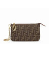 FF Chain Jacquard Fabric Clutch Bag Brown - FENDI - BALAAN 1