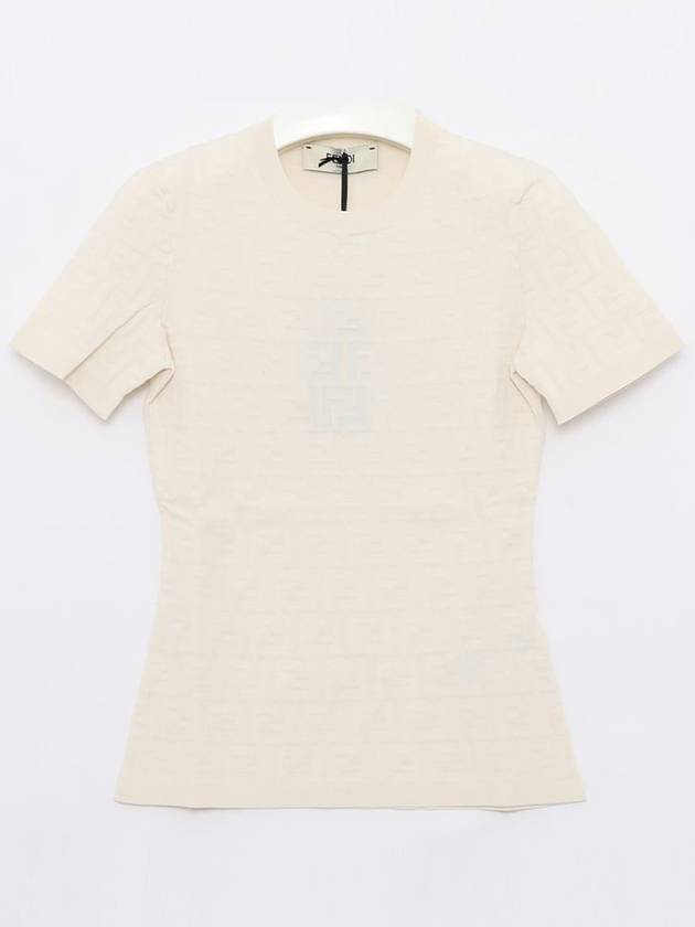 FF Viscose Short Sleeve Knit Top White - FENDI - BALAAN 3