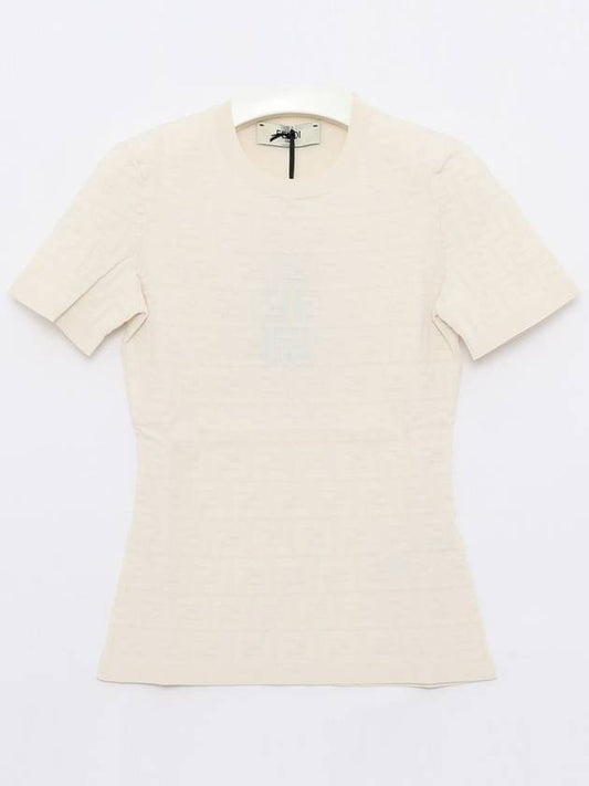 FF Viscose Short Sleeve Knit Top White - FENDI - BALAAN 2