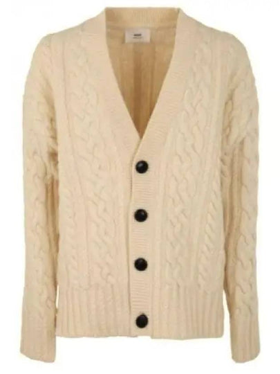 cable V-neck knit cardigan cream - AMI - BALAAN 2