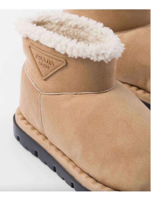 Women's Triangular Logo Shearling Winter Boots Ecru - PRADA - BALAAN 7