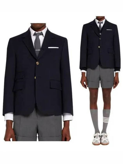 Men's Wool Pique Shooting Single Jacket Navy - THOM BROWNE - BALAAN 2