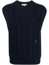 Embroidered Logo Cable Knit Vest Navy - SPORTY & RICH - BALAAN 2