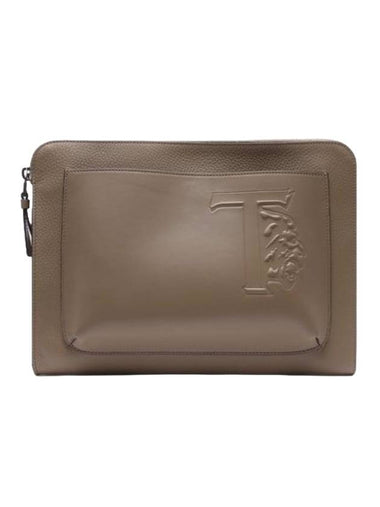 T Monogram Leather Clutch Bag Dark Beige - TOD'S - BALAAN 1