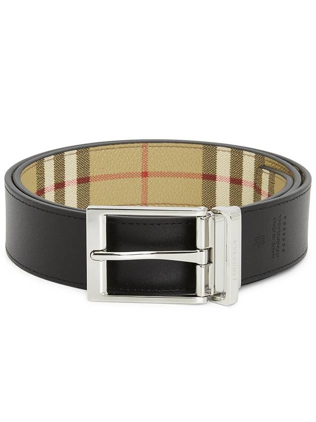 Square Buckle Check Reversible Coated Fabric Leather Belt Beige - BURBERRY - BALAAN 3