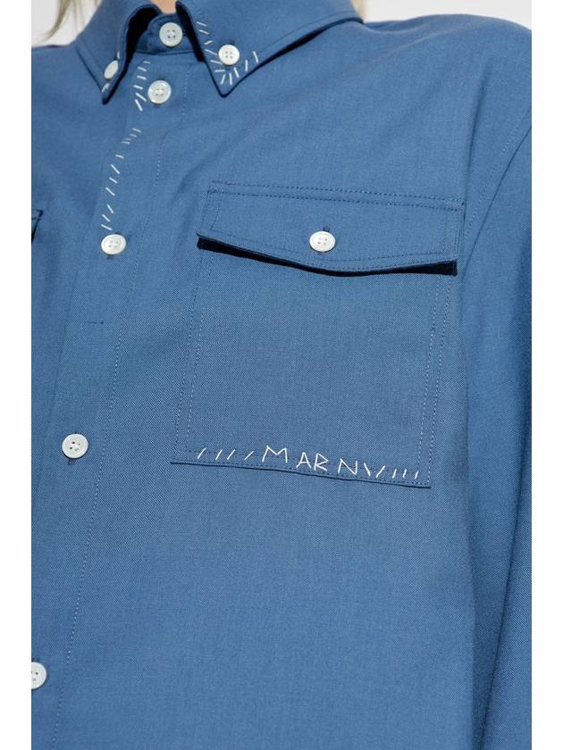 Marni Short Shirt With Decorative Stitching, Women's, Blue - MARNI - BALAAN 5