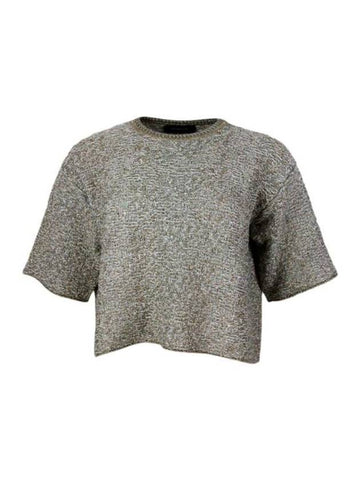 Crew Neck Metallic Threading Knit Short Sleeve T-shirt Grey - FABIANA FILIPPI - BALAAN 1