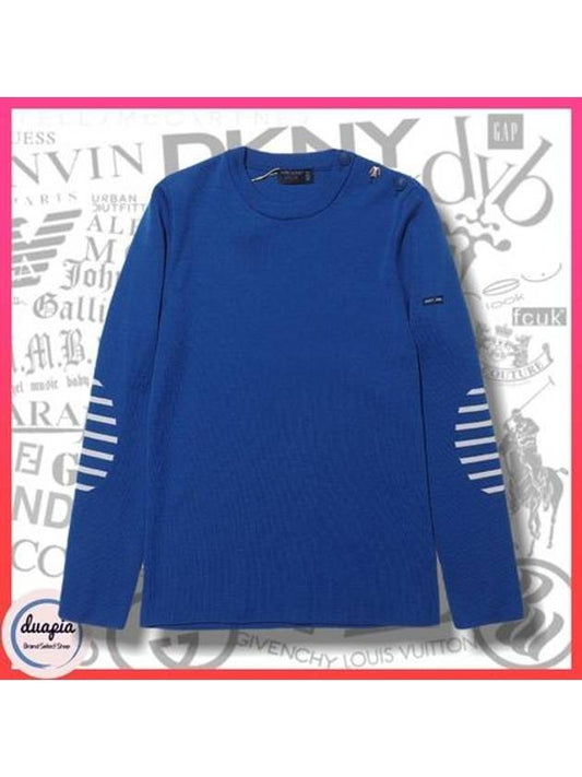 Bregan?on Striped Elbow Patch Knit Top Blue - SAINT JAMES - BALAAN 2