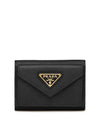 Saffiano Triangle Logo Flap Half Wallet Black - PRADA - BALAAN 2