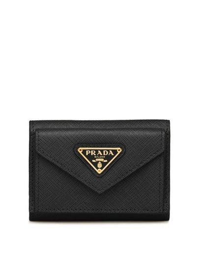 Saffiano Triangle Logo Flap Half Wallet Black - PRADA - BALAAN 2