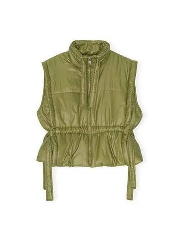 Women s Shiny Quilted Vest Khaki F7711 - GANNI - BALAAN 1