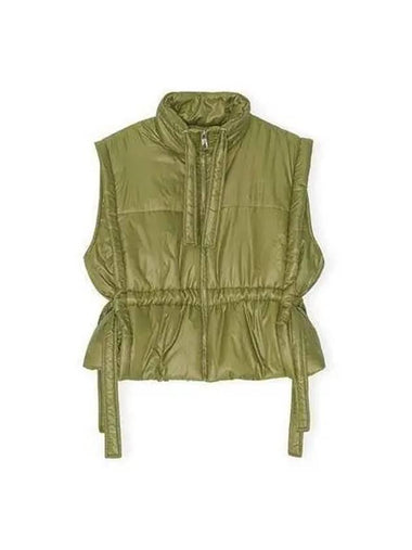 Women s Shiny Quilted Vest Khaki F7711 - GANNI - BALAAN 1